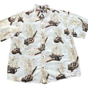 Reel Legends Shirt Mens 2XL  Vintage Baseball Print Button Down All Over XXL